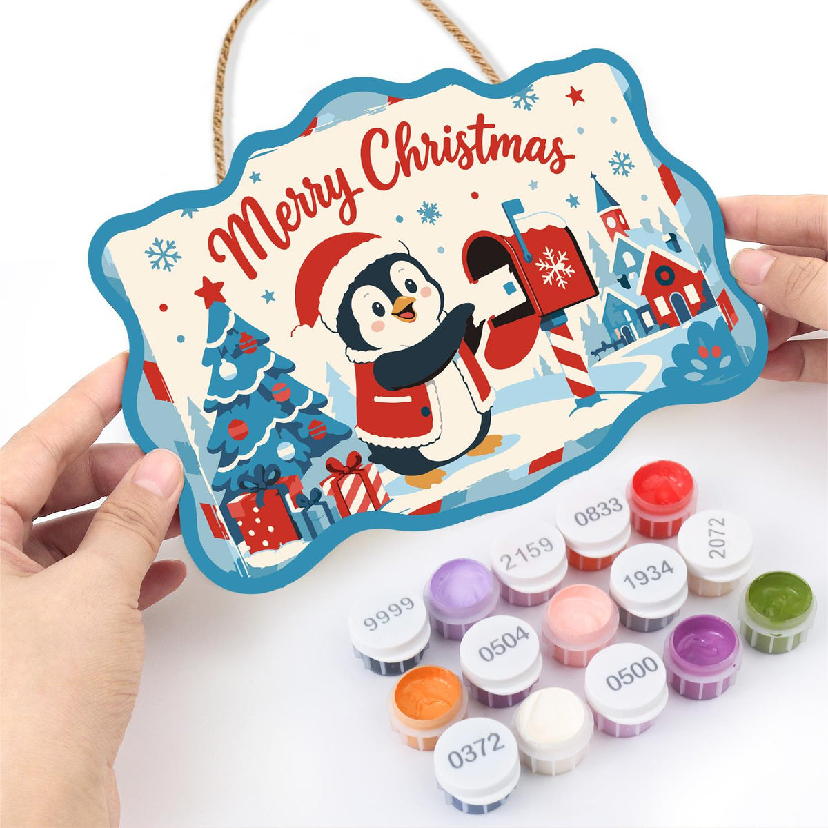 Penguin at the Red Mailbox paint by numbers hanging sign – image 9