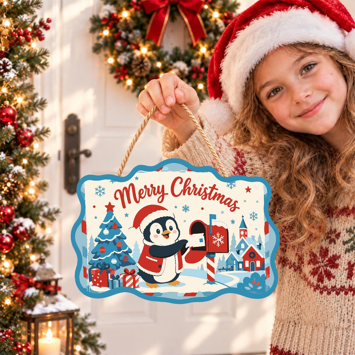 Penguin at the Red Mailbox paint by numbers hanging sign – image 13