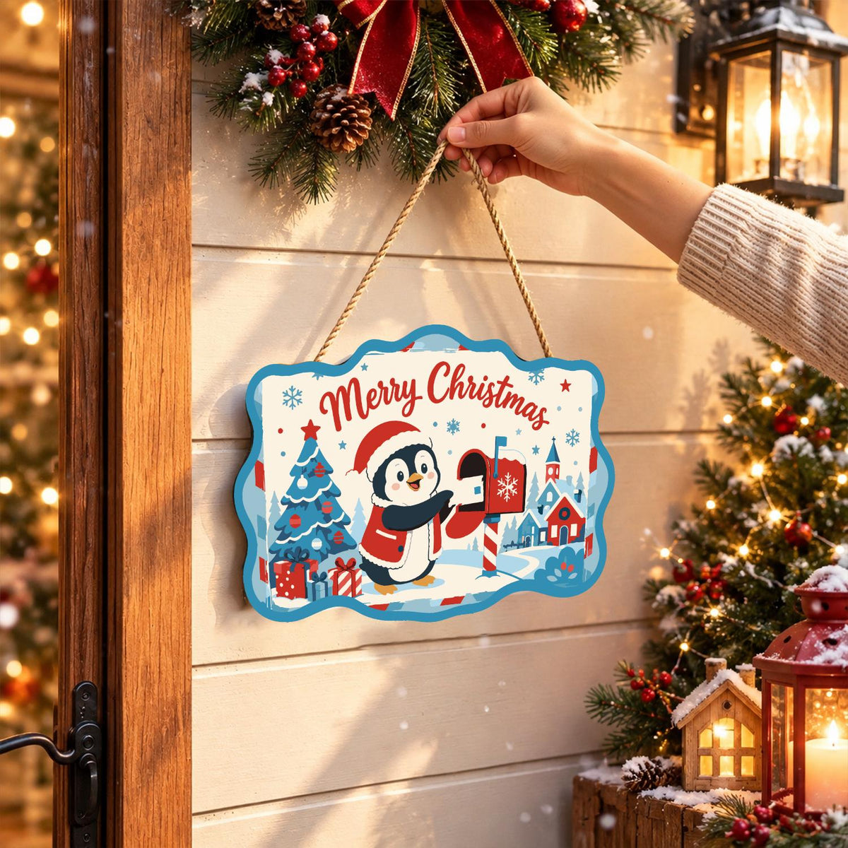 Penguin at the Red Mailbox paint by numbers hanging sign – image 14