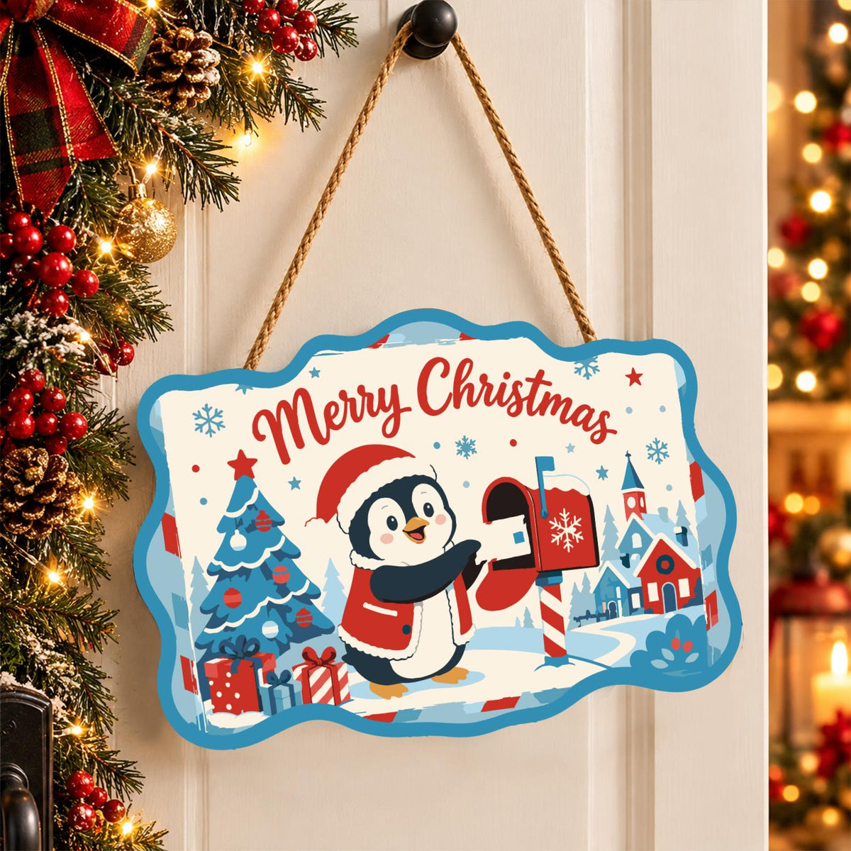 Penguin at the Red Mailbox paint by numbers hanging sign – image 16