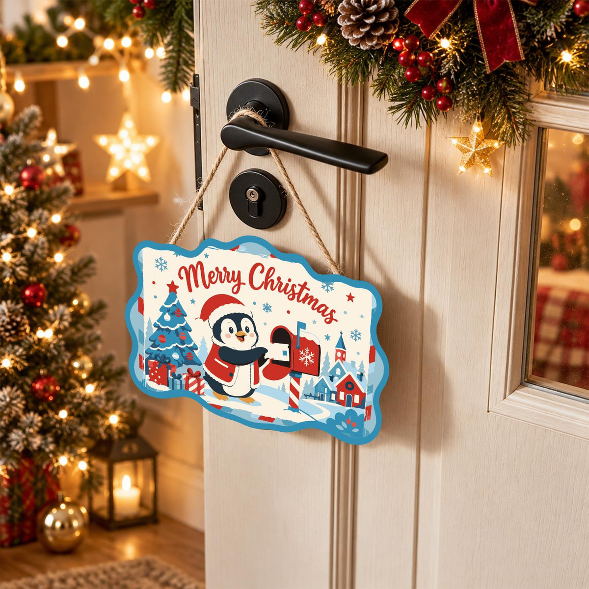 Penguin at the Red Mailbox paint by numbers hanging sign – image 18