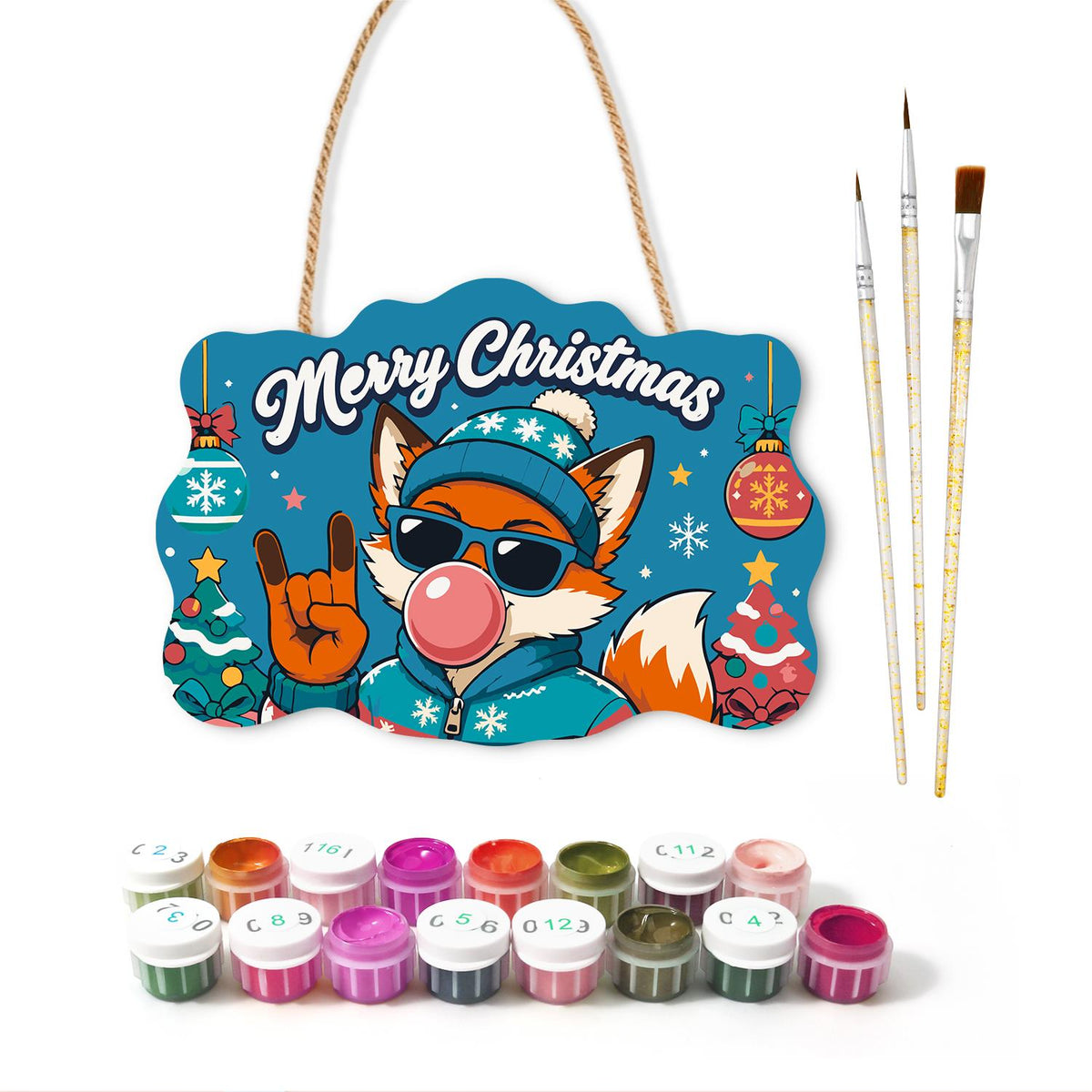 Bubble Gum Fox in Shades paint by numbers hanging sign – image 2
