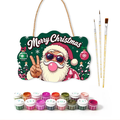 Pink-Coat Santa's Gum Bubble paint by numbers hanging sign – image 2
