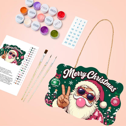 Pink-Coat Santa's Gum Bubble paint by numbers hanging sign – image 4