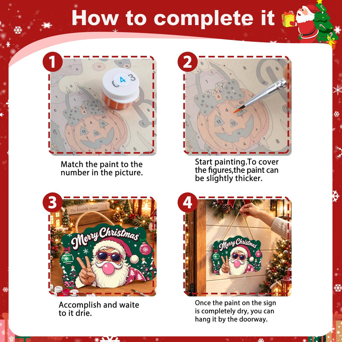 Pink-Coat Santa's Gum Bubble paint by numbers hanging sign – image 6