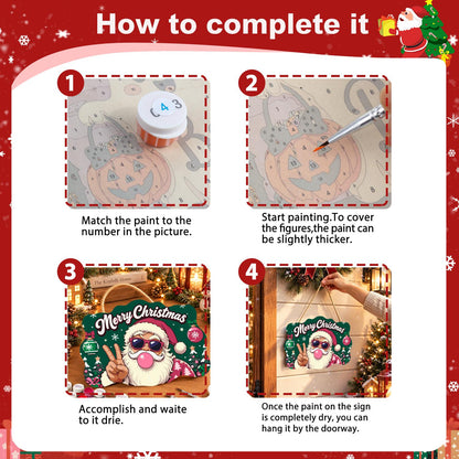 Pink-Coat Santa's Gum Bubble paint by numbers hanging sign – image 6