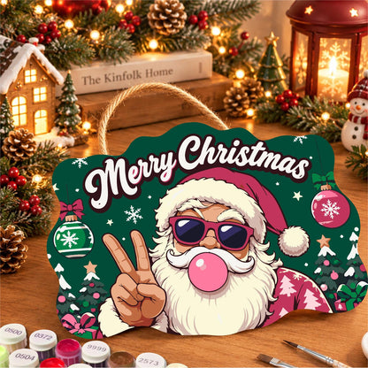Pink-Coat Santa's Gum Bubble paint by numbers hanging sign – image 8