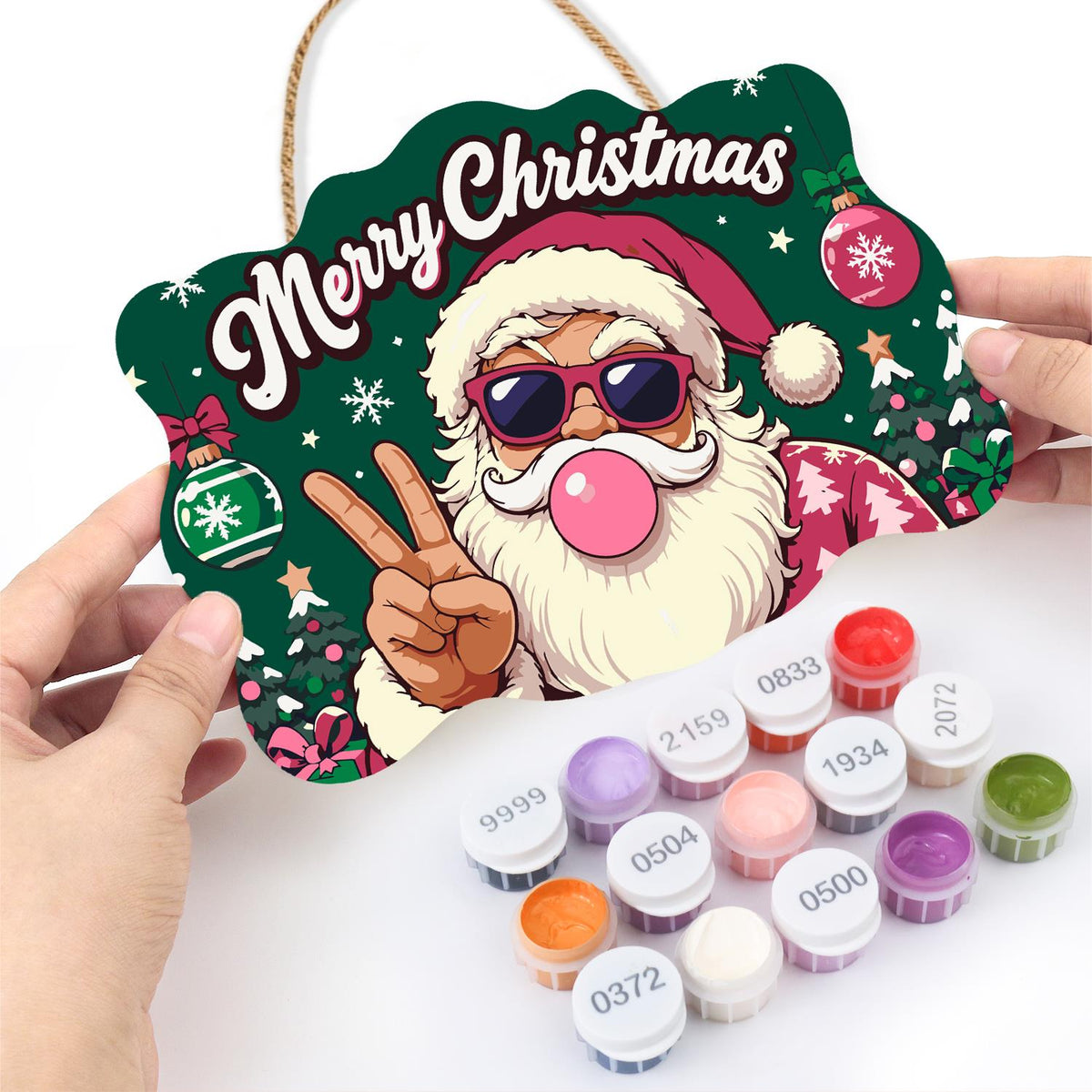 Pink-Coat Santa's Gum Bubble paint by numbers hanging sign – image 9