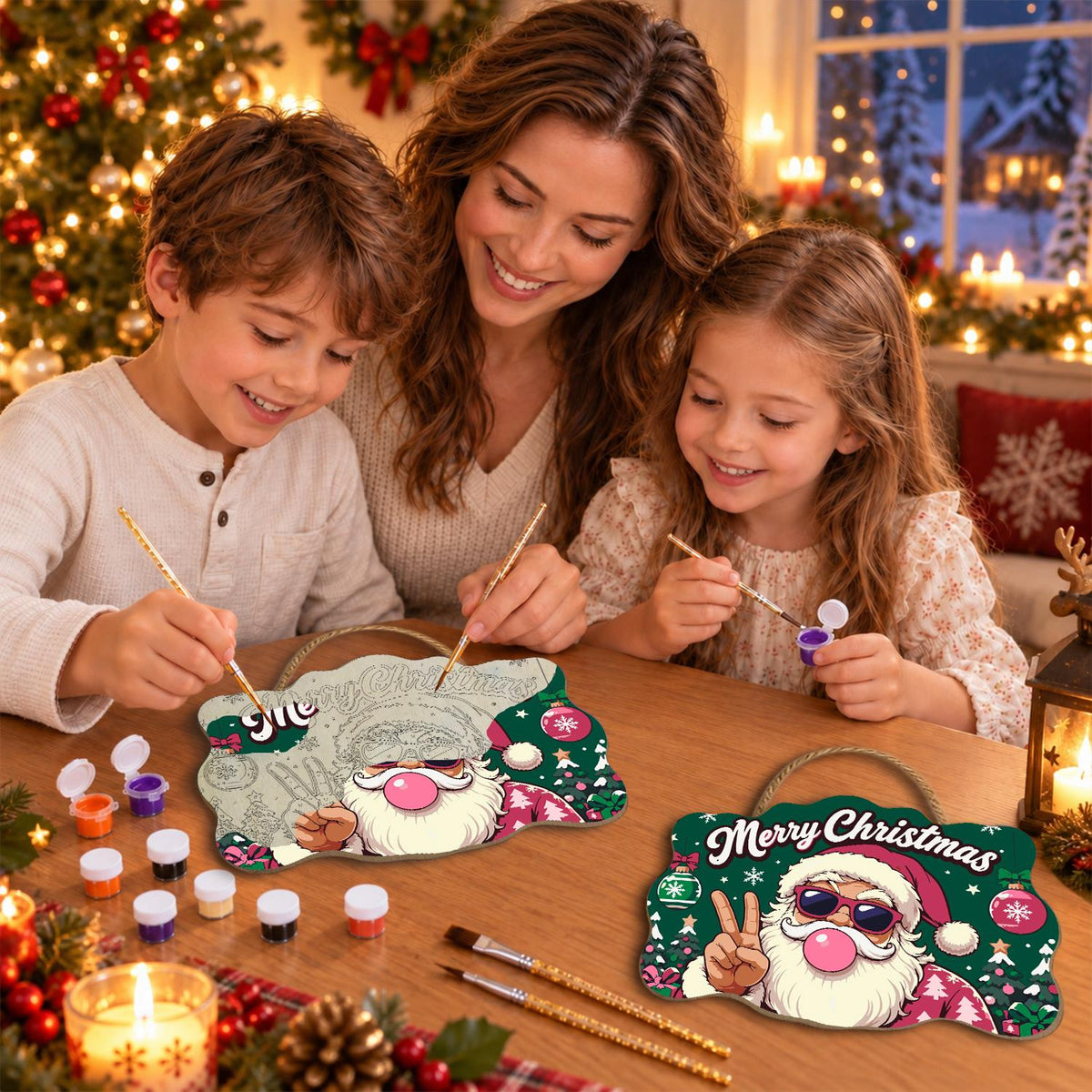 Pink-Coat Santa's Gum Bubble paint by numbers hanging sign – image 12