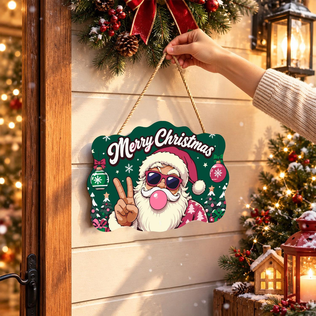 Pink-Coat Santa's Gum Bubble paint by numbers hanging sign – image 14