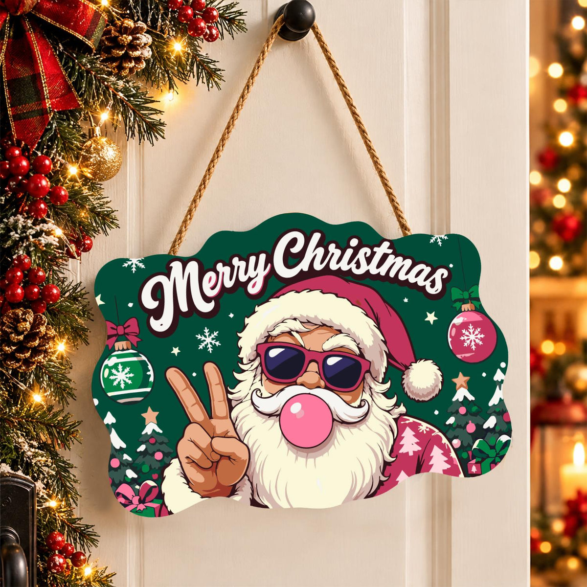 Pink-Coat Santa's Gum Bubble paint by numbers hanging sign – image 16