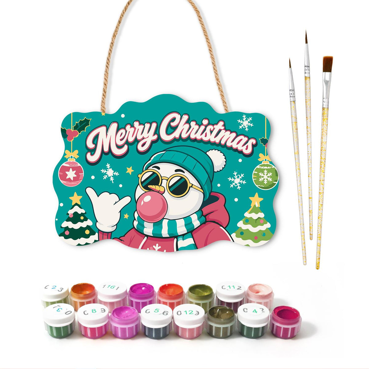 Beanie Snowman Bubble Gum Shaka paint by numbers hanging sign – image 2