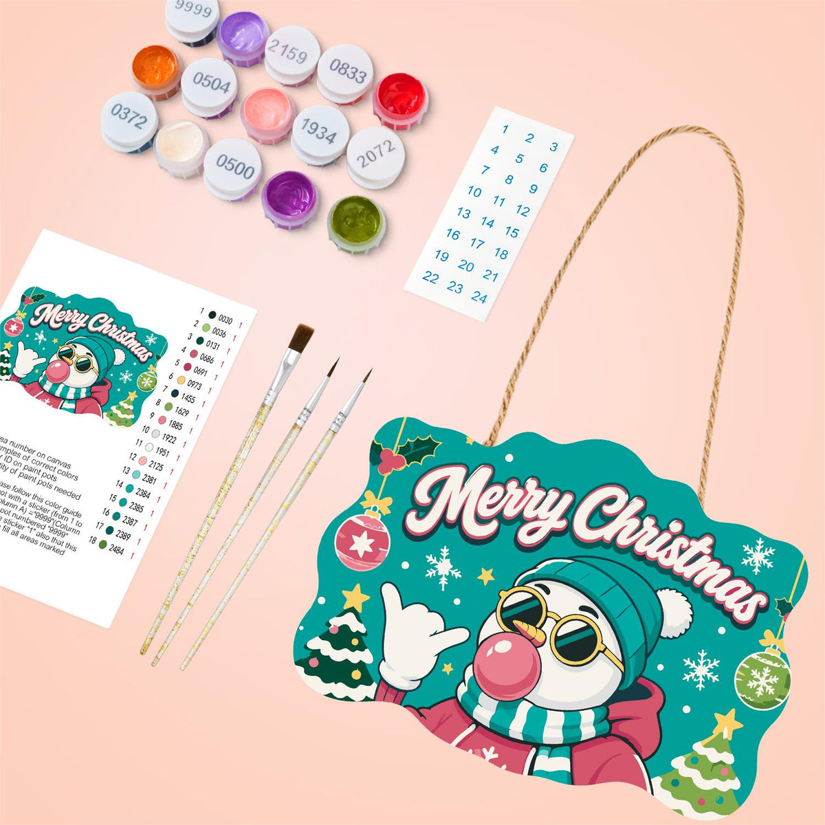 Beanie Snowman Bubble Gum Shaka paint by numbers hanging sign – image 4