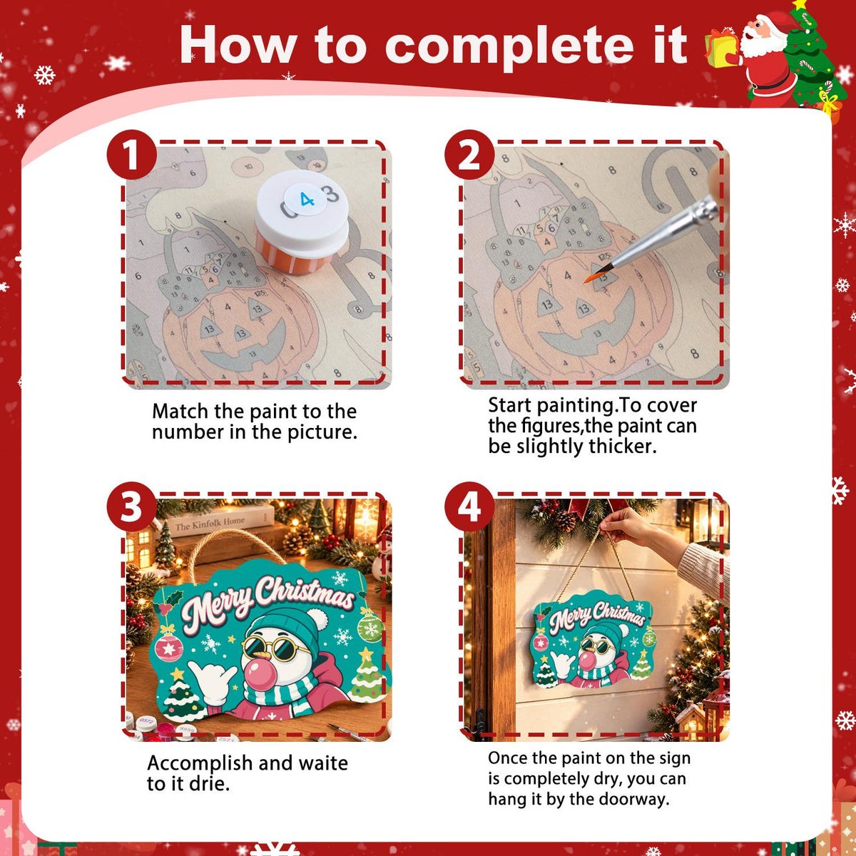 Beanie Snowman Bubble Gum Shaka paint by numbers hanging sign – image 6