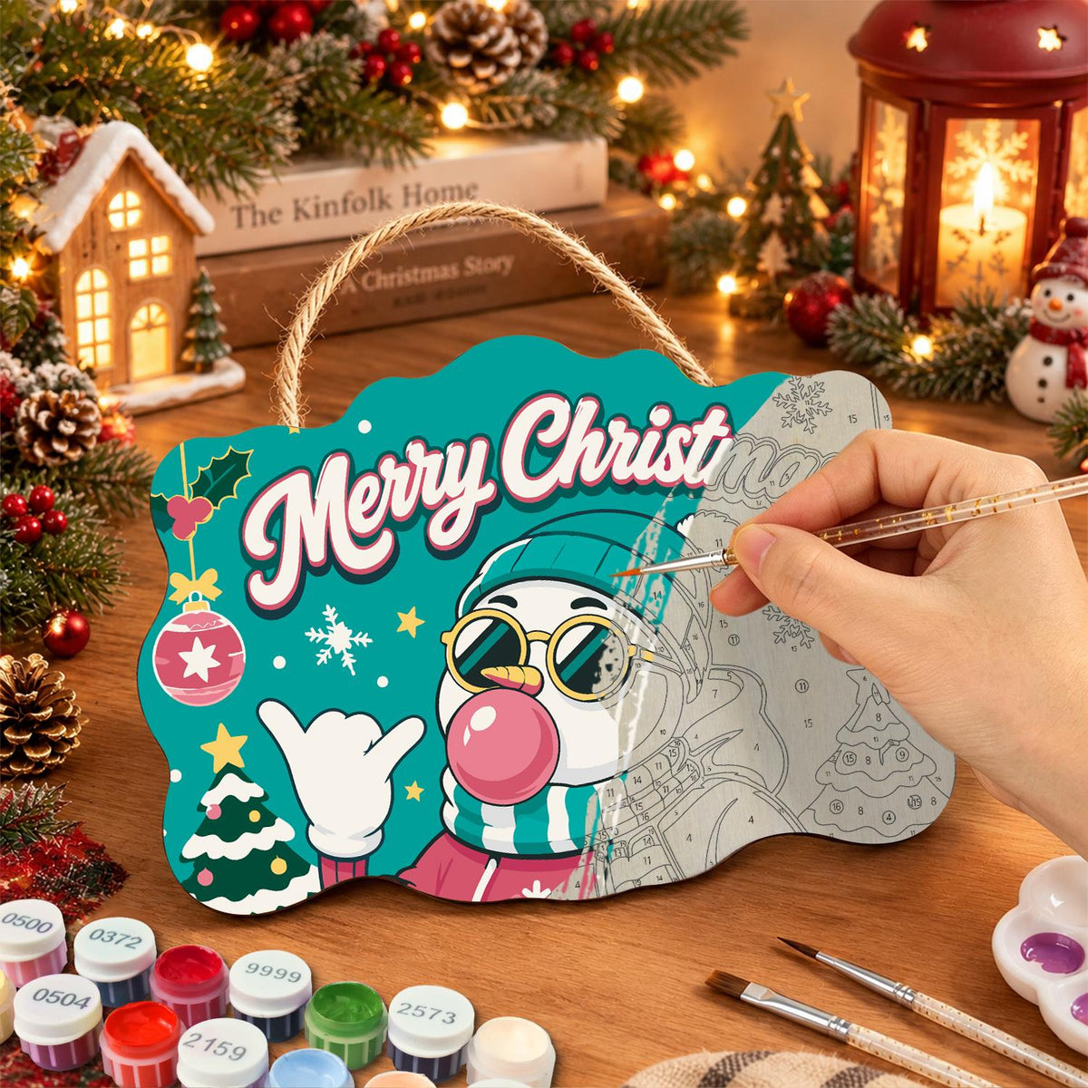 Beanie Snowman Bubble Gum Shaka paint by numbers hanging sign – image 7