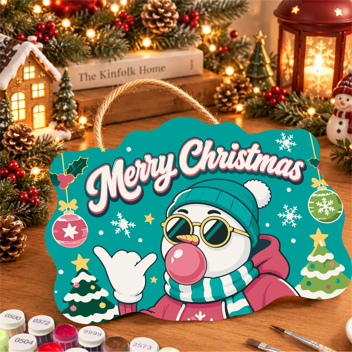 Beanie Snowman Bubble Gum Shaka paint by numbers hanging sign – image 8