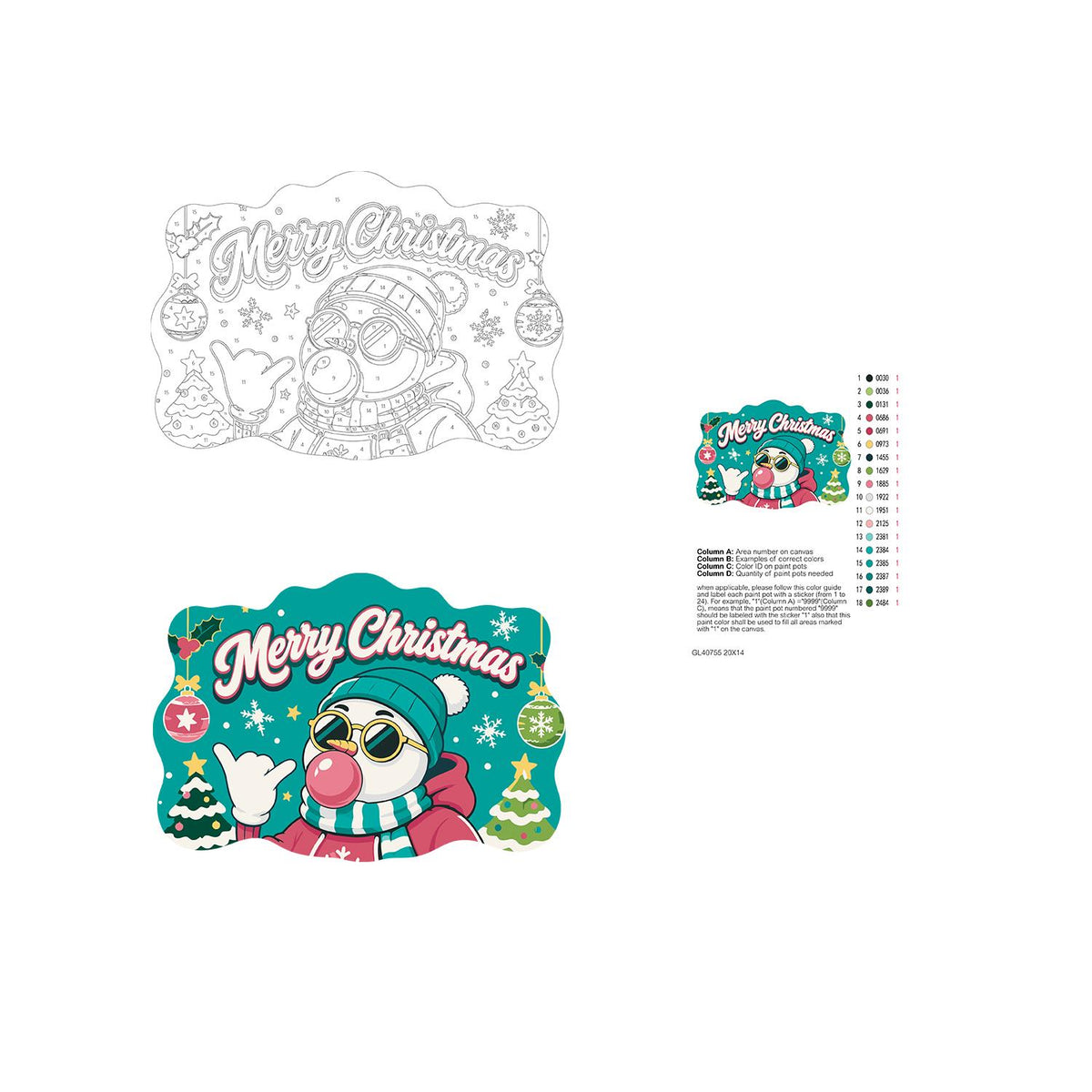 Beanie Snowman Bubble Gum Shaka paint by numbers hanging sign – image 19