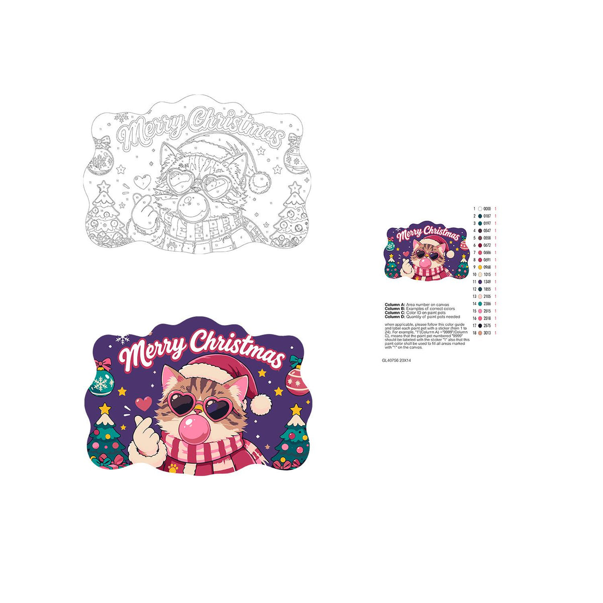 Heart Shades Cat Bubble Gum paint by numbers hanging sign – image 19