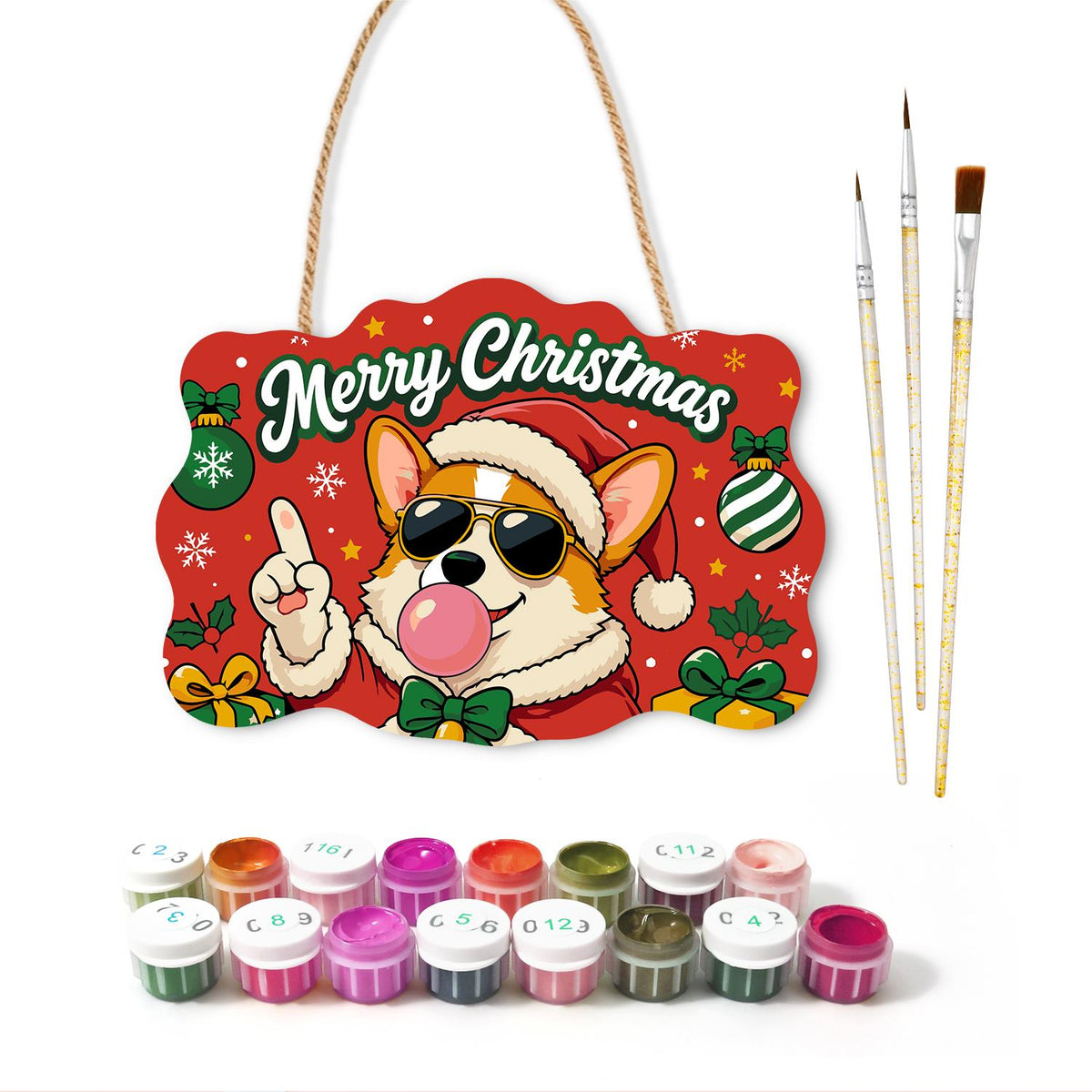 Bow Tie Corgi Bubble Gum Pop paint by numbers hanging sign – image 2