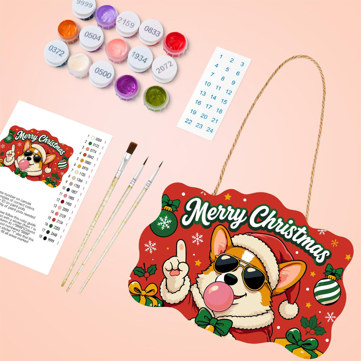 Bow Tie Corgi Bubble Gum Pop paint by numbers hanging sign – image 4