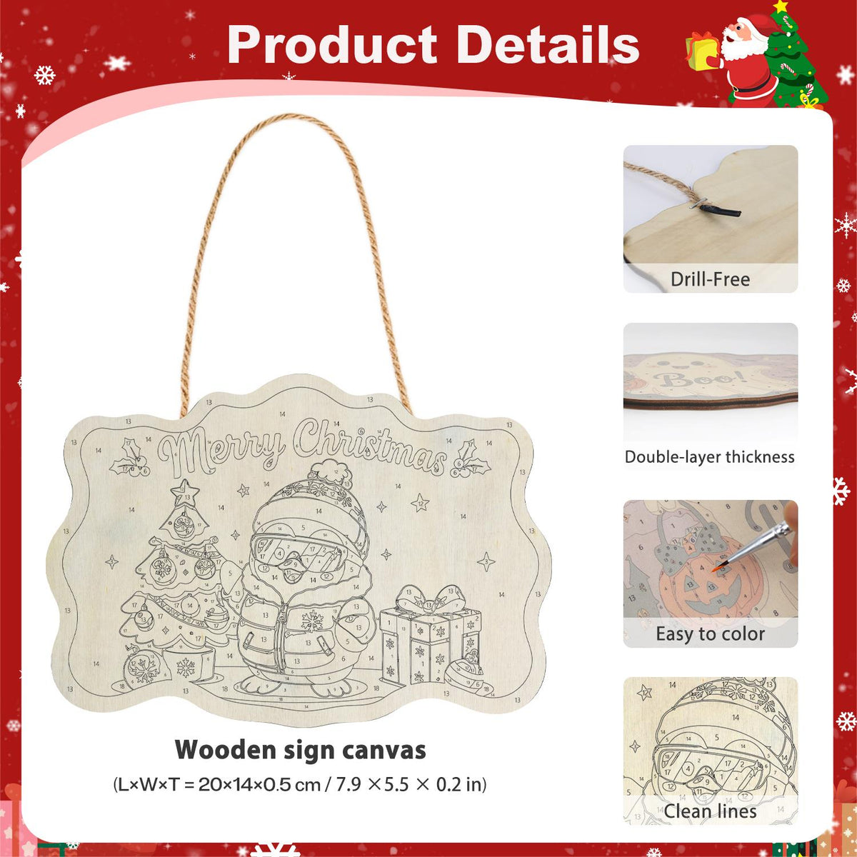 Pink Puffer Penguin Christmas paint by numbers hanging sign – image 5