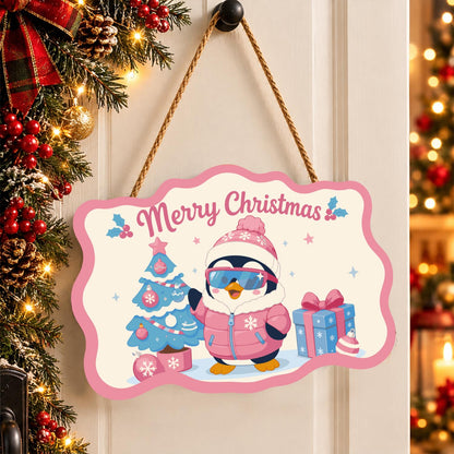Pink Puffer Penguin Christmas paint by numbers hanging sign – image 16