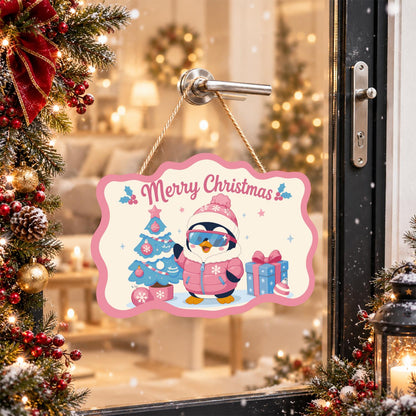 Pink Puffer Penguin Christmas paint by numbers hanging sign – image 17