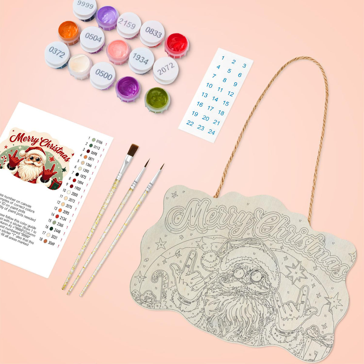 Rock-on Santa with Both Hands paint by numbers hanging sign – image 3