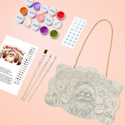 Rock-on Santa with Both Hands paint by numbers hanging sign – image 3