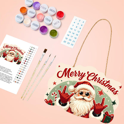Rock-on Santa with Both Hands paint by numbers hanging sign – image 4