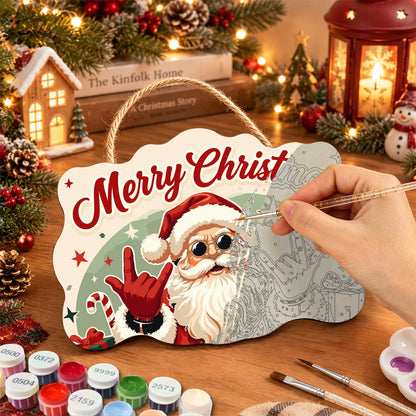 Rock-on Santa with Both Hands paint by numbers hanging sign – image 7