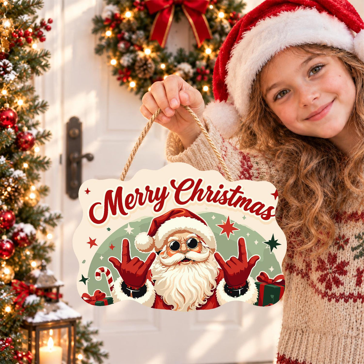 Rock-on Santa with Both Hands paint by numbers hanging sign – image 13