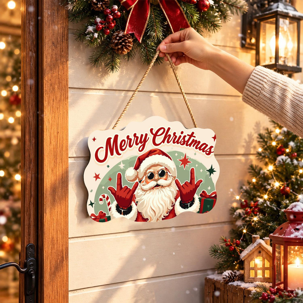Rock-on Santa with Both Hands paint by numbers hanging sign – image 14