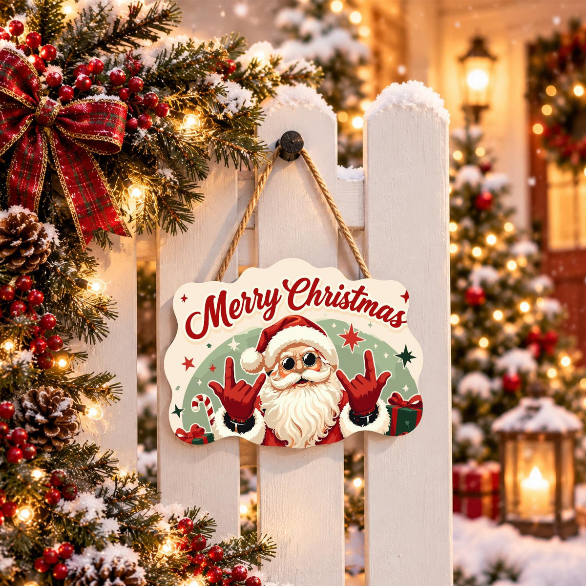 Rock-on Santa with Both Hands paint by numbers hanging sign – image 15