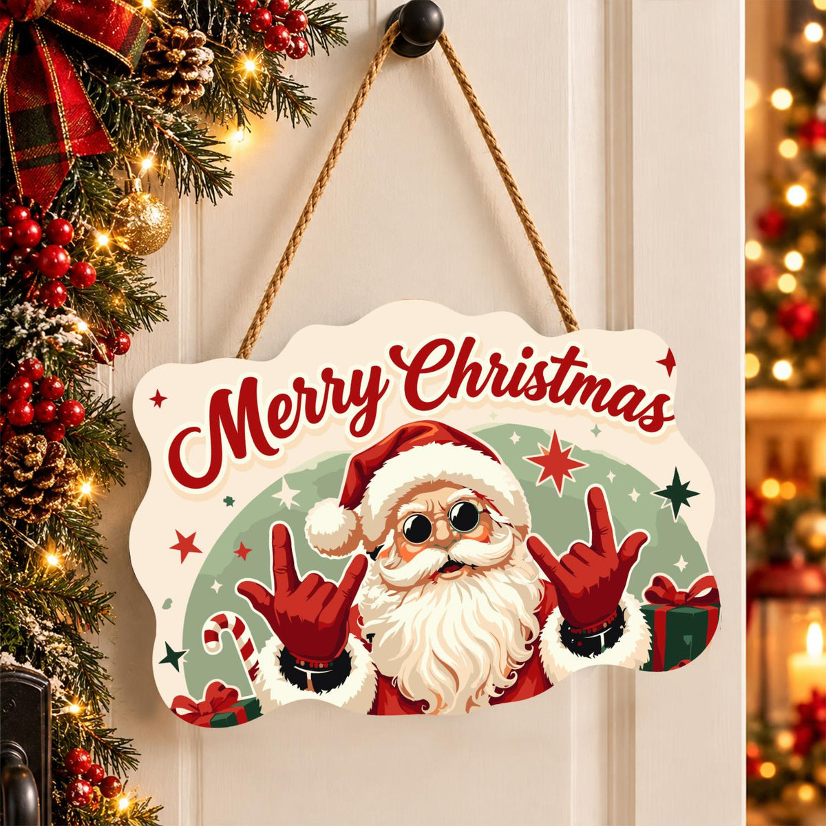 Rock-on Santa with Both Hands paint by numbers hanging sign – image 16