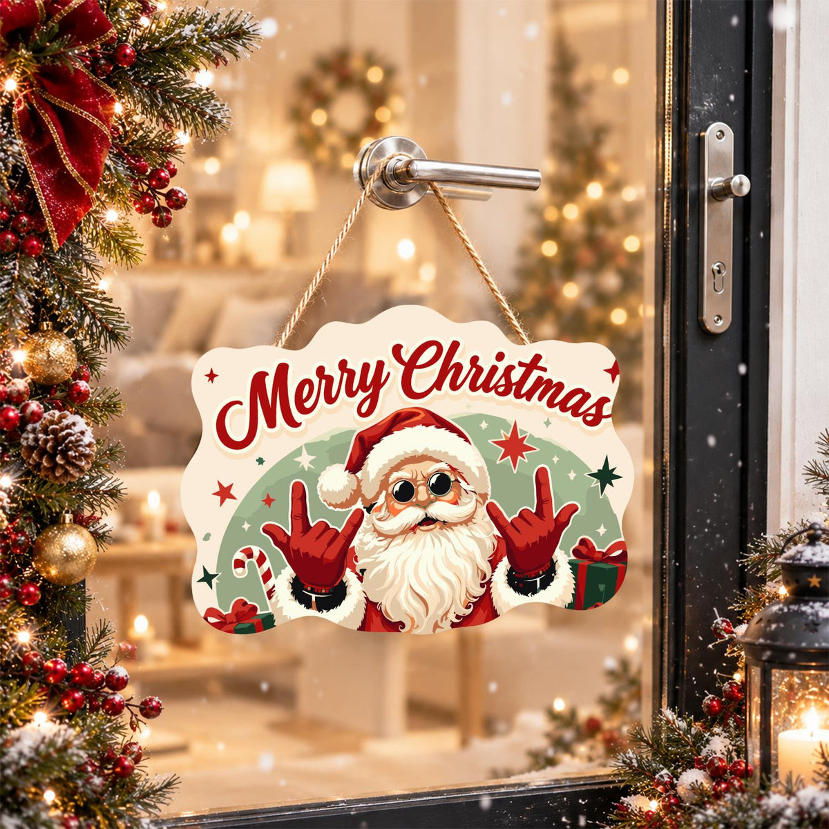 Rock-on Santa with Both Hands paint by numbers hanging sign – image 17