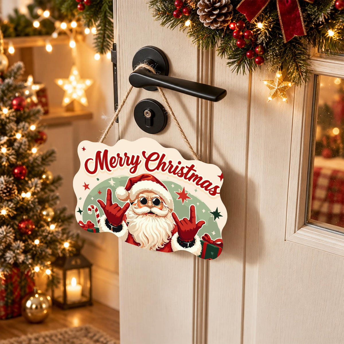 Rock-on Santa with Both Hands paint by numbers hanging sign – image 18