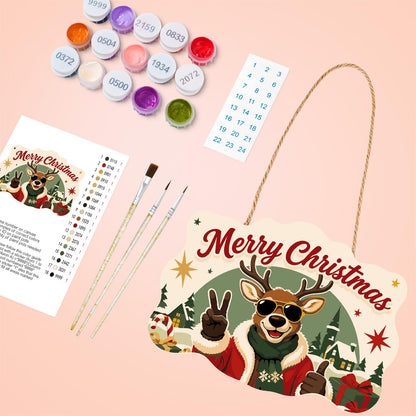 Peace-Out Reindeer in Santa Coat paint by numbers hanging sign – image 4