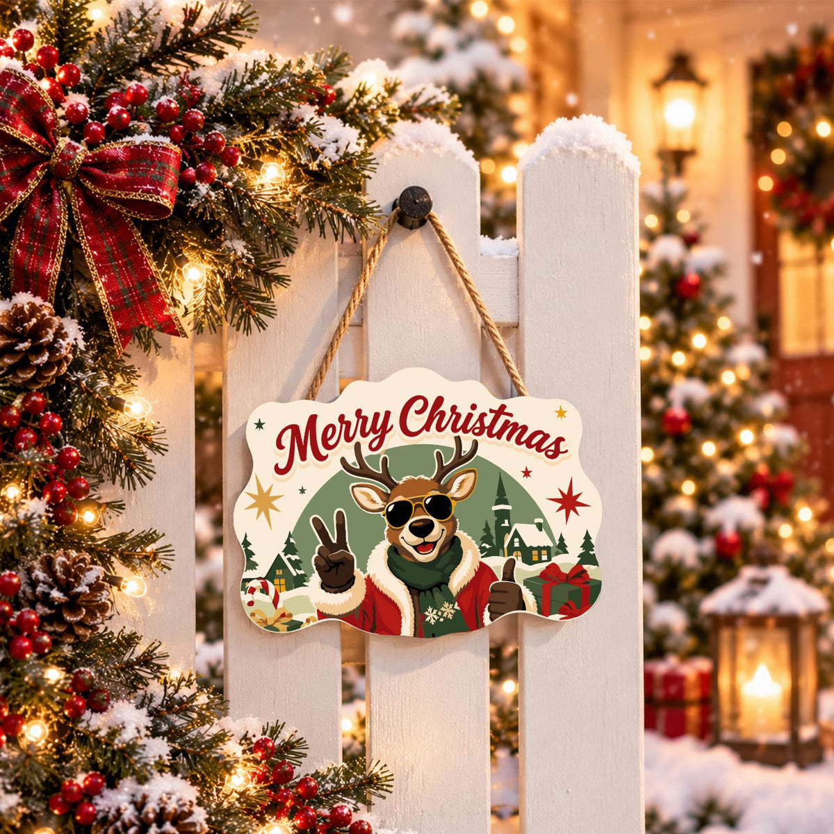 Peace-Out Reindeer in Santa Coat paint by numbers hanging sign – image 15