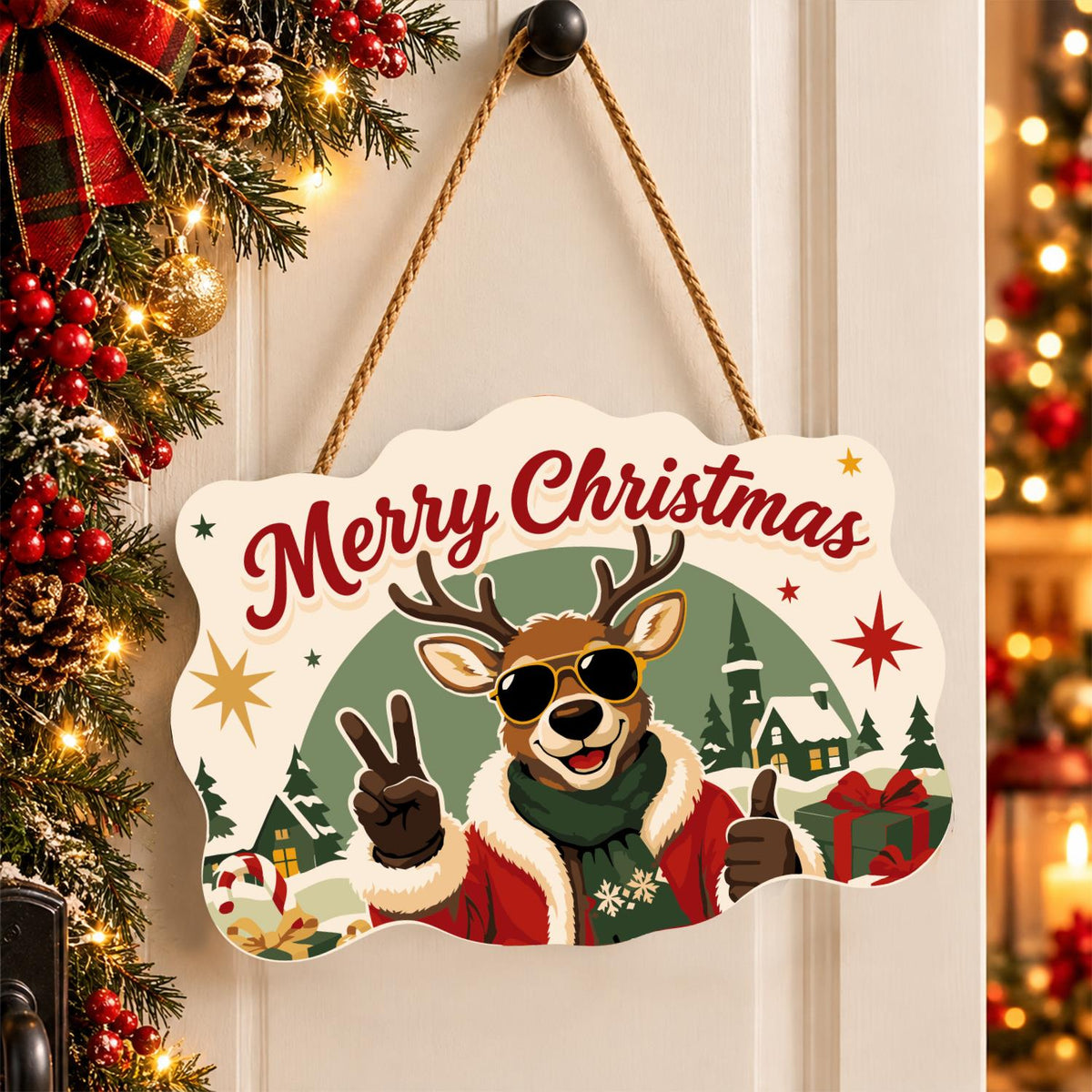 Peace-Out Reindeer in Santa Coat paint by numbers hanging sign – image 16