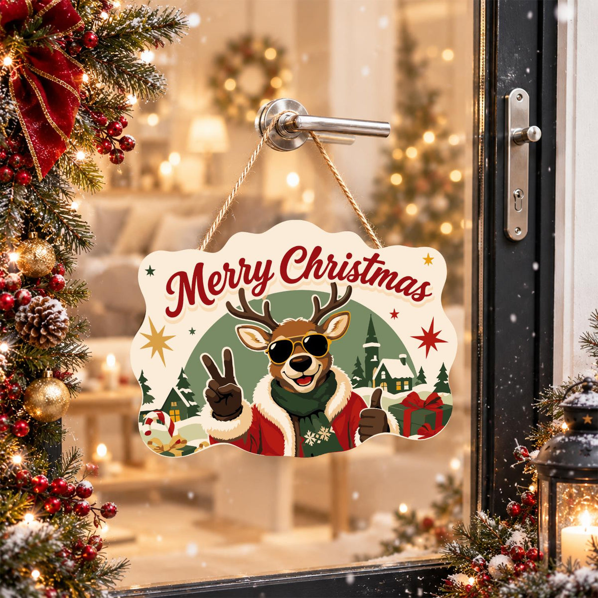 Peace-Out Reindeer in Santa Coat paint by numbers hanging sign – image 17