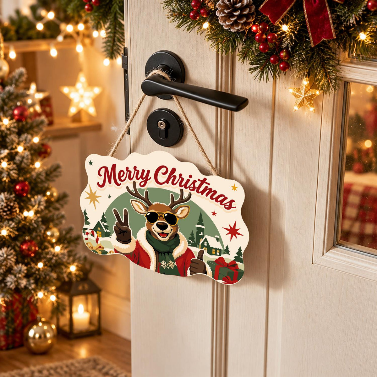 Peace-Out Reindeer in Santa Coat paint by numbers hanging sign – image 18
