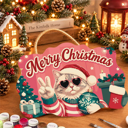 Heart Shades Cat with Bauble paint by numbers hanging sign – image 8