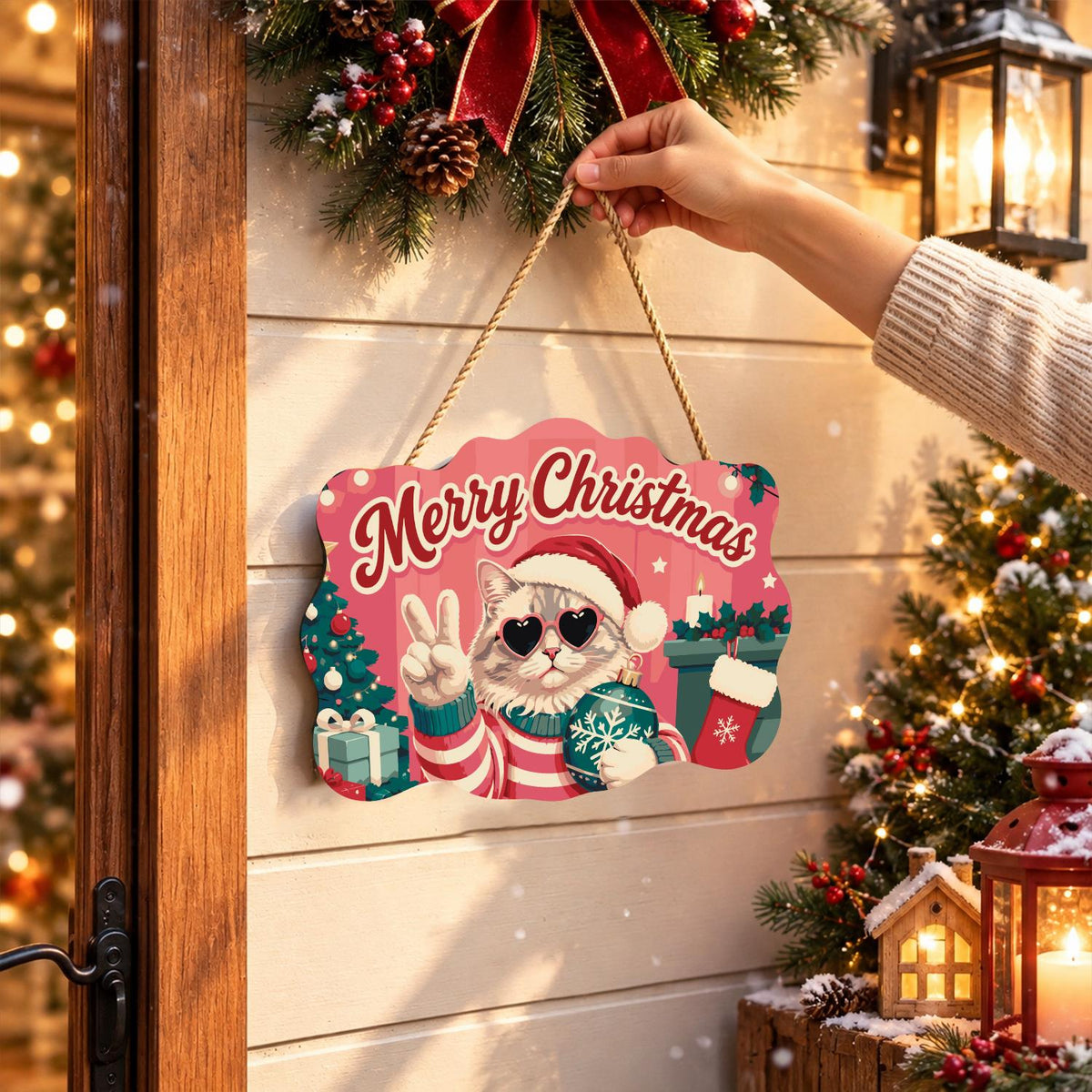 Heart Shades Cat with Bauble paint by numbers hanging sign – image 14