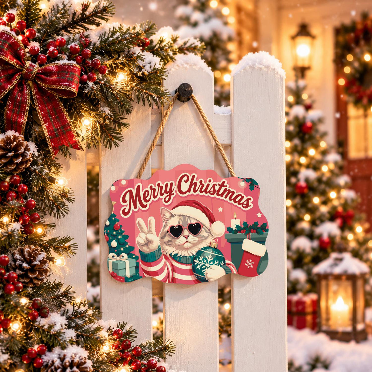 Heart Shades Cat with Bauble paint by numbers hanging sign – image 15