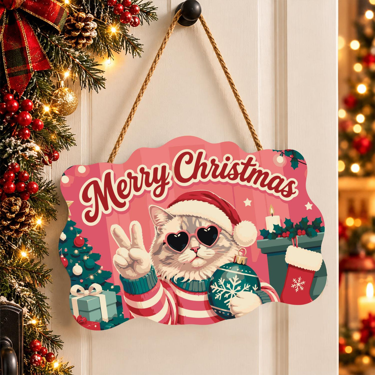 Heart Shades Cat with Bauble paint by numbers hanging sign – image 16