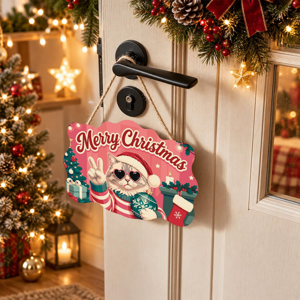 Heart Shades Cat with Bauble paint by numbers hanging sign – image 18
