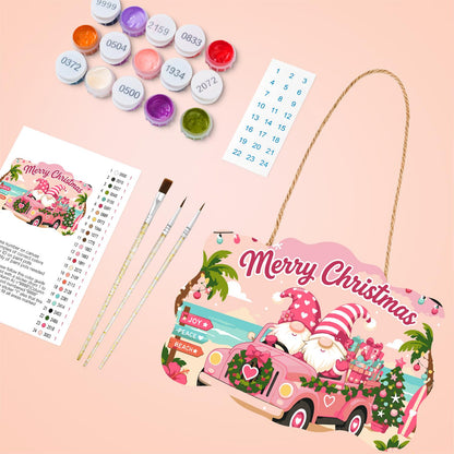 Seaside Gnomes in a Pink Truck paint by numbers hanging sign – image 4