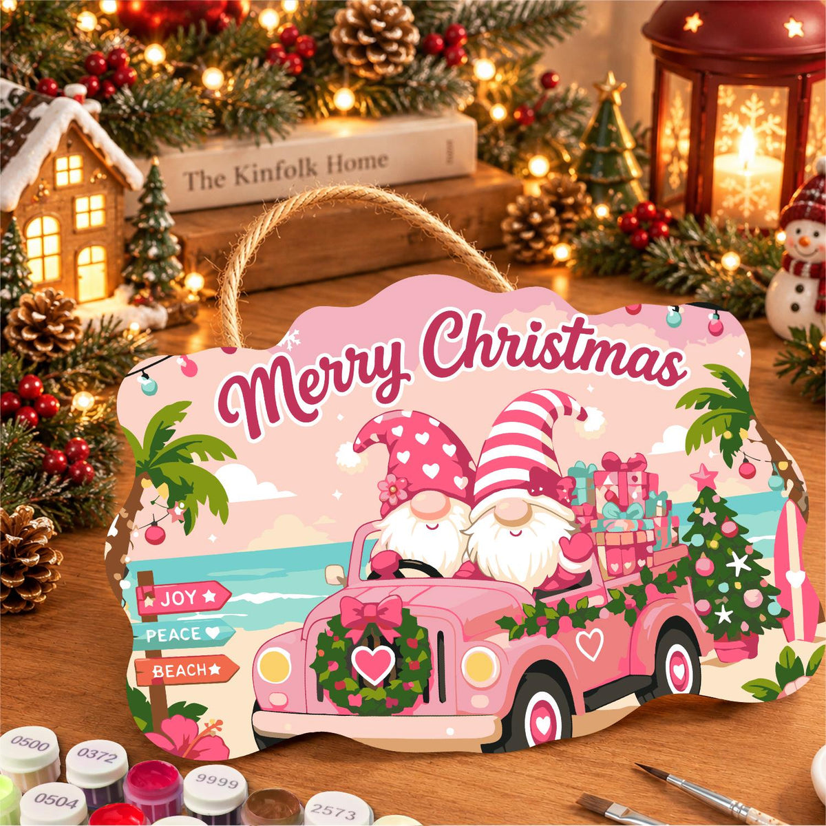 Seaside Gnomes in a Pink Truck paint by numbers hanging sign – image 8