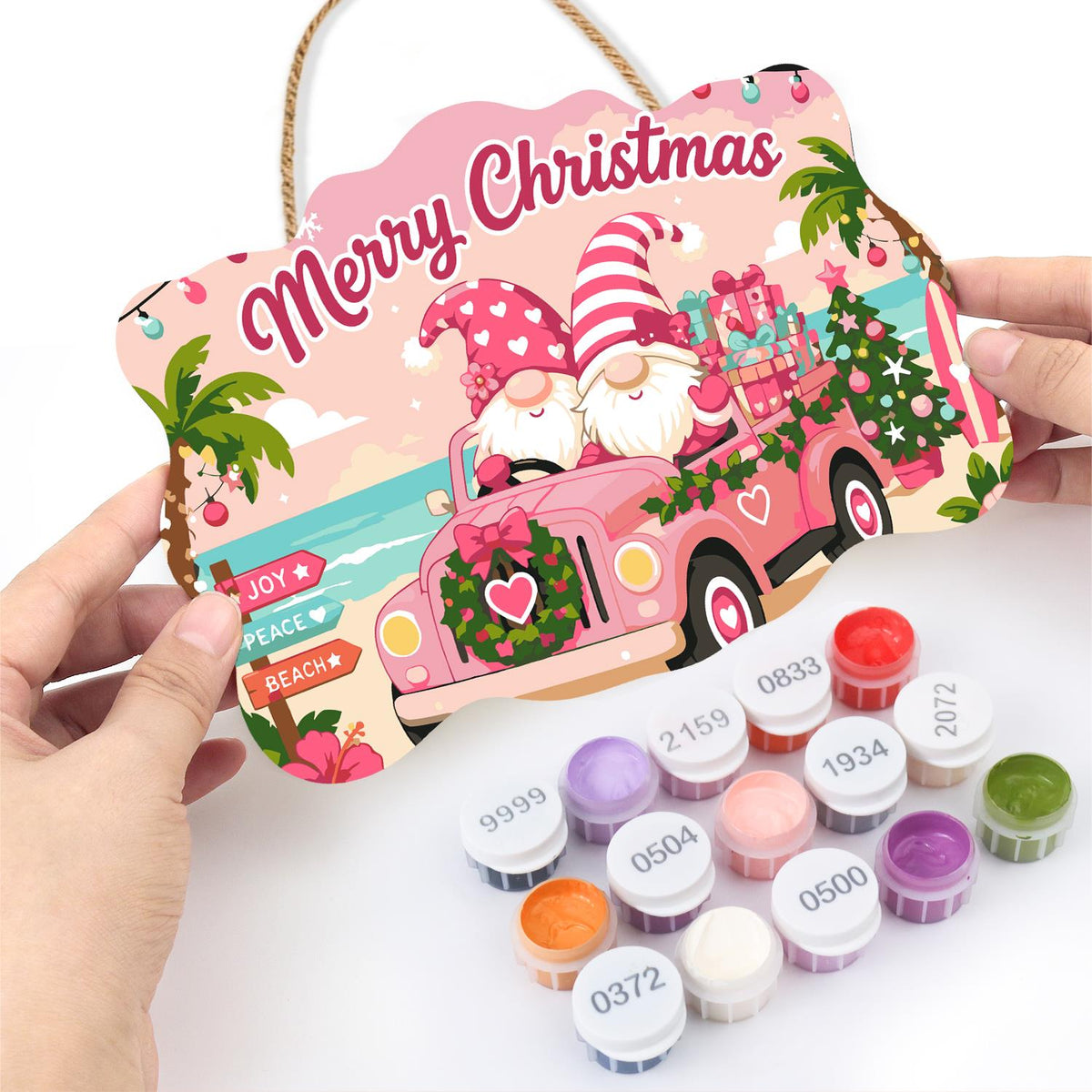 Seaside Gnomes in a Pink Truck paint by numbers hanging sign – image 9